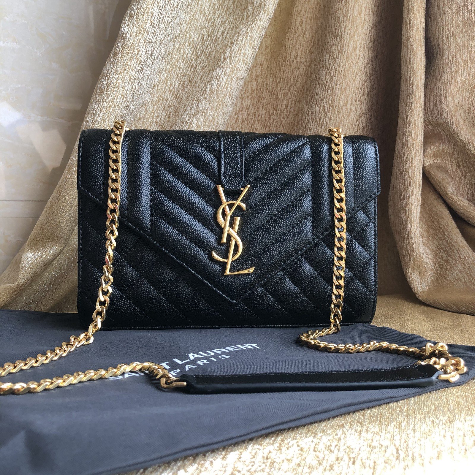 Caviar Crossbody Bag with Gold Buckle