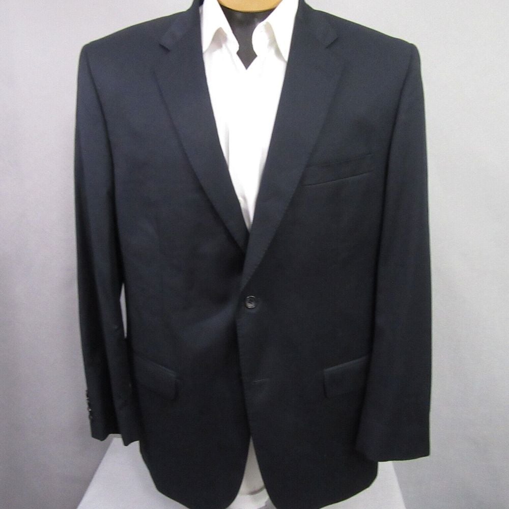 Joseph & Feiss Mens Sport Coat 46L Blue Blazer Jacket Gold 100% Wool