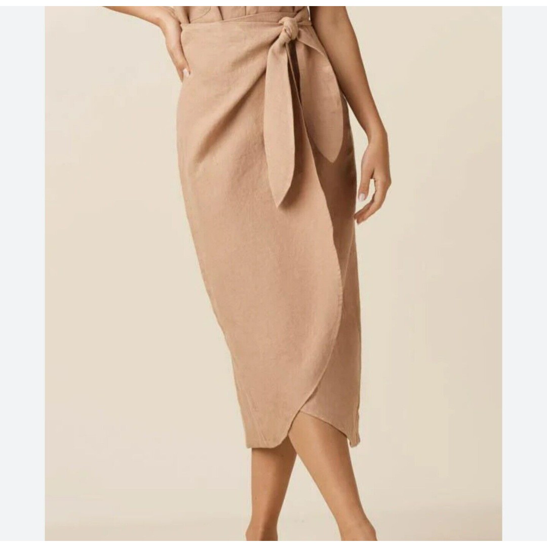Vetta Linen Wrap Midi Skirt Women's Size L Dusty Blush