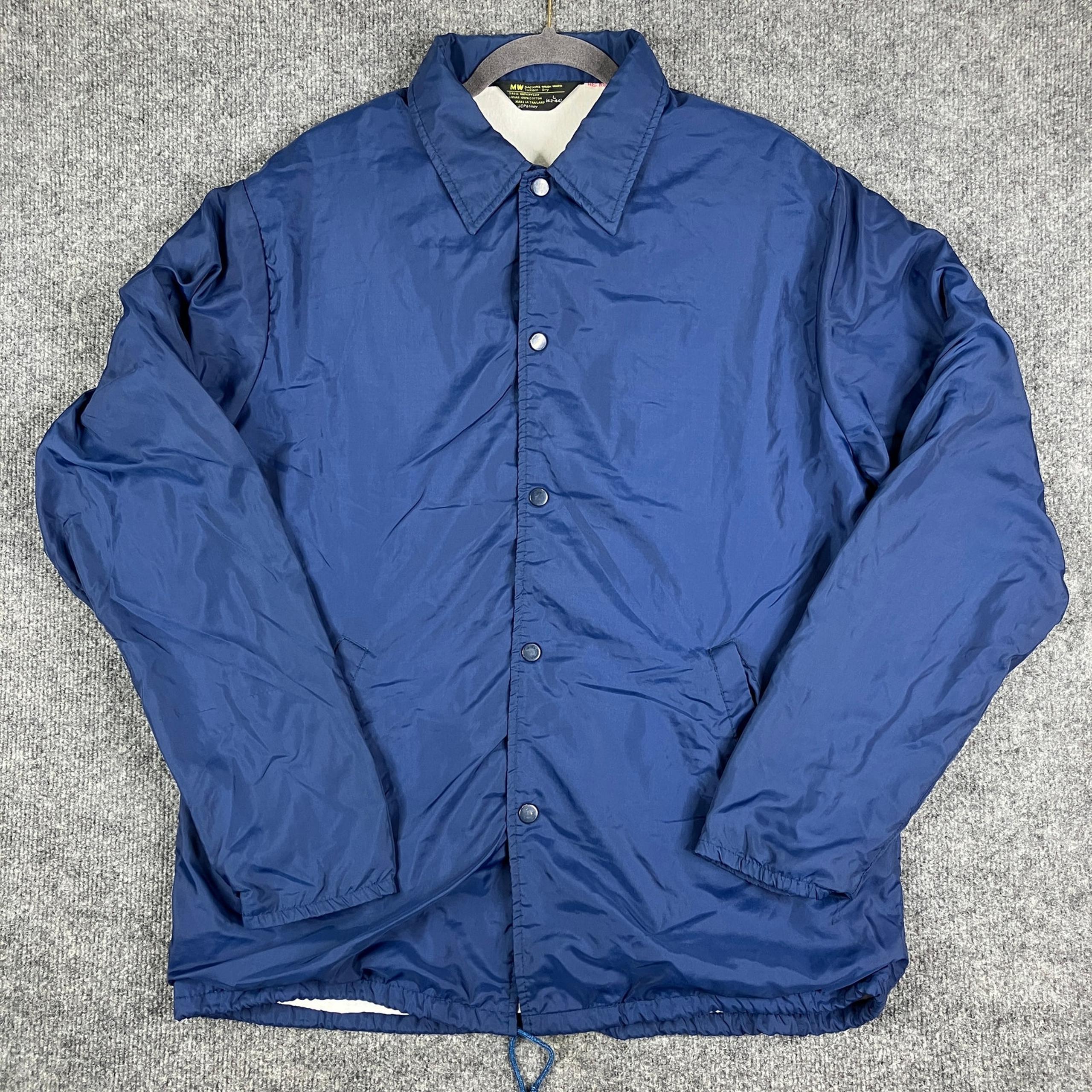 JCPenney Coaches Jacket Mens Large Blue Snap Button Lightweight Windbreaker