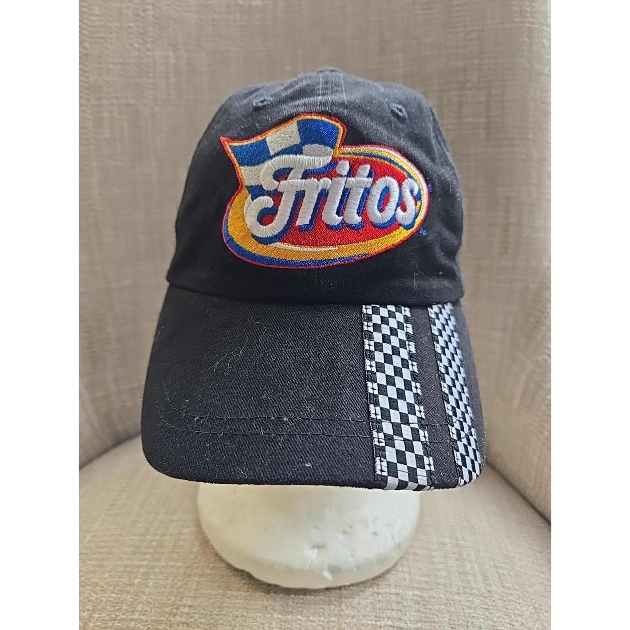 Vintage Nascar Frito Lays Team Hat Cap Mens Black Racing Checkered Flag Y2K