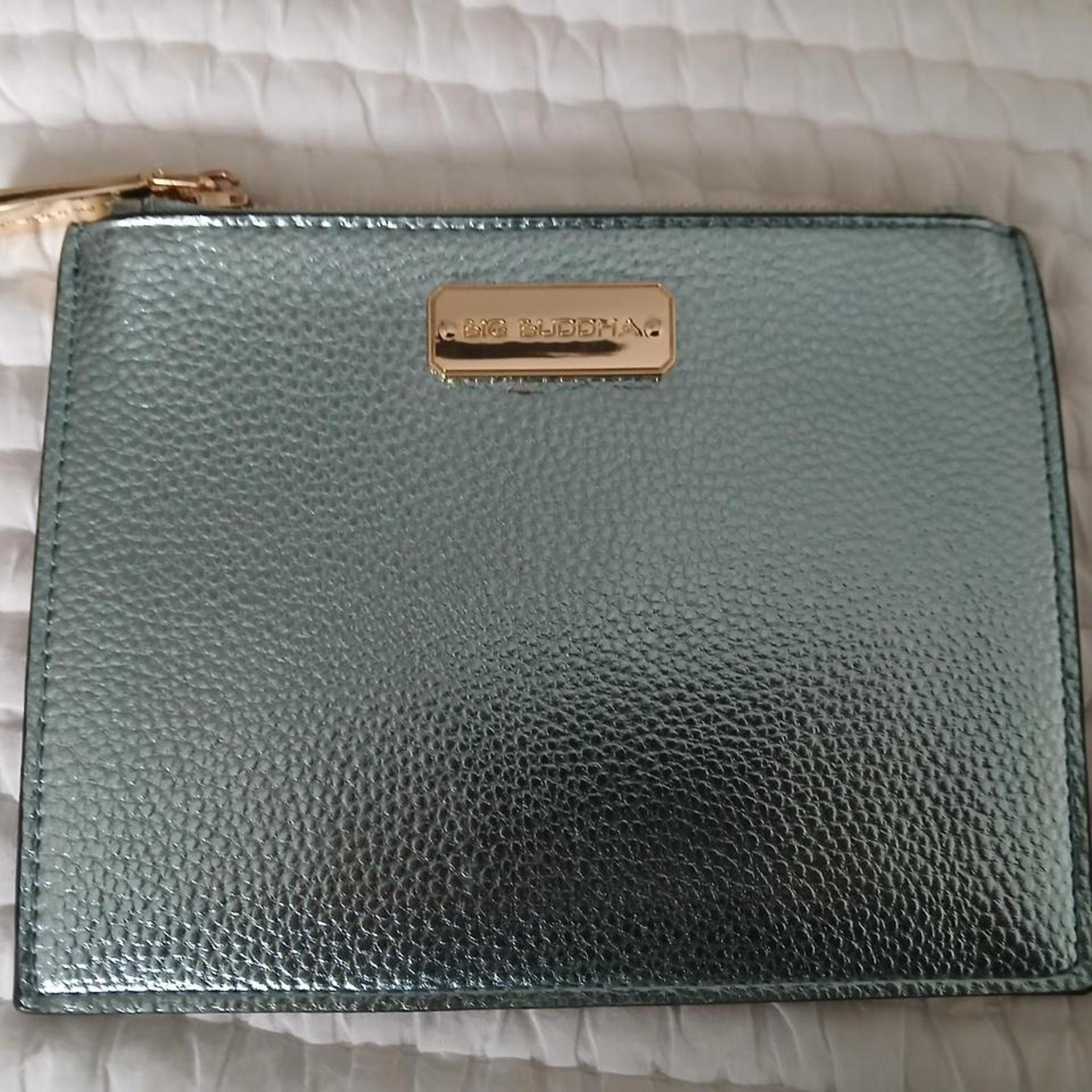 NWOT BIG BUDDHA Clutch/Cosmetic Bag Blue Metallic Leather Like Bag