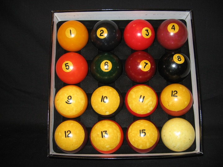 Pool Ball Set Vintage Billiards 16 Balls (Missing 14, but two #12) See pictures