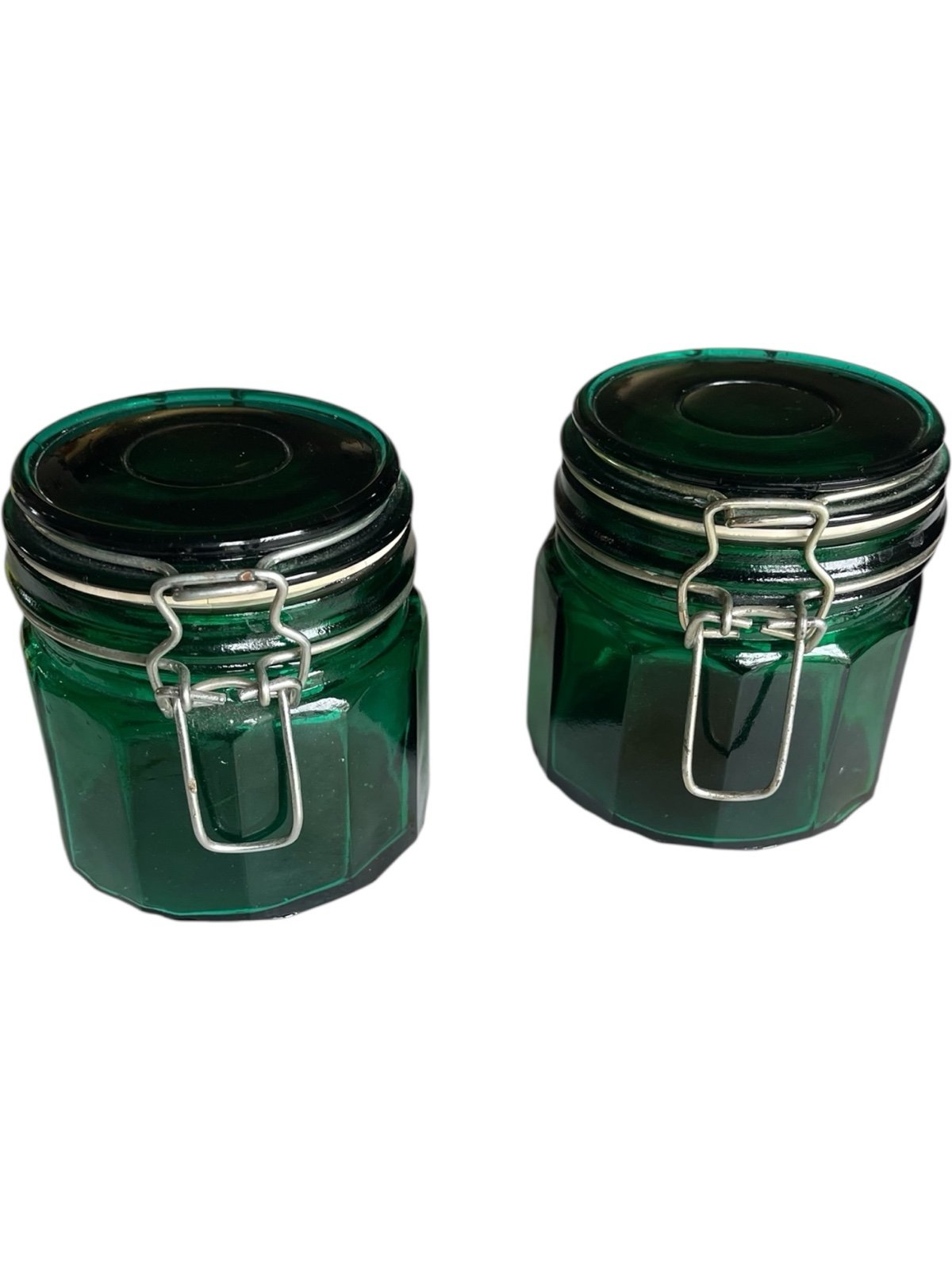 Vintage Green Glass Storage Jars with Latch Lids – Set of 2