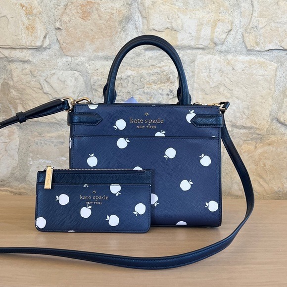 Kate Spade Staci Small Leather Satchel Crossbody Orchard Toss Blazer Blue+Wallet
