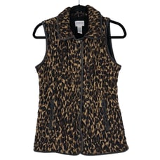 Chico's Travelers Women's Animal Print Vest Size 0 Leopard Removable Collar EUC