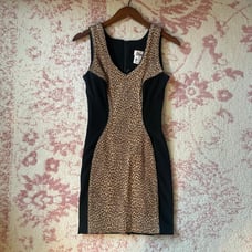 Vintage 80s Genuine Leather Cheetah Print Cocktail Dress