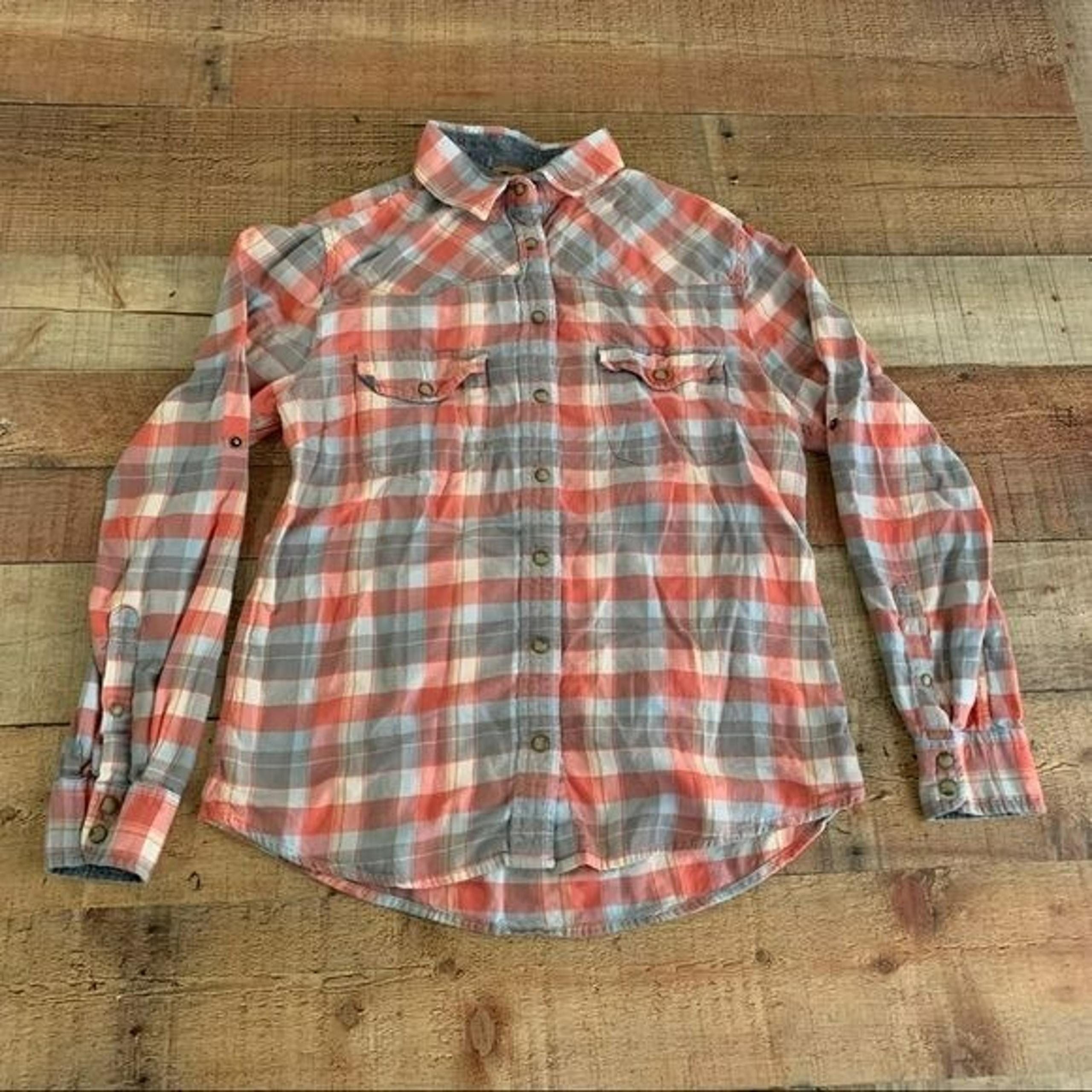 Jachs girlfriend womens size small bea long sleeve plaid button down shirt