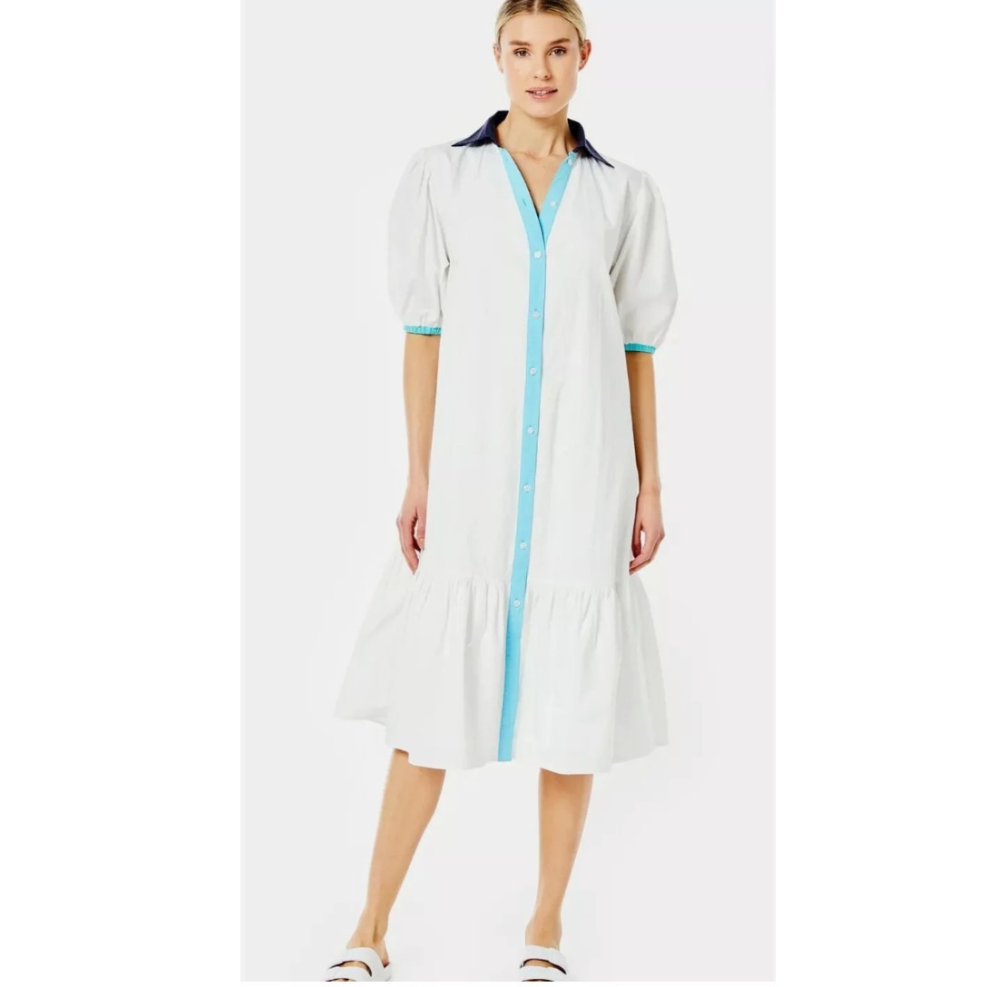 Addison Bay Isle Dress White Marine Size Medium NWT Oversized Crisp Cotton
