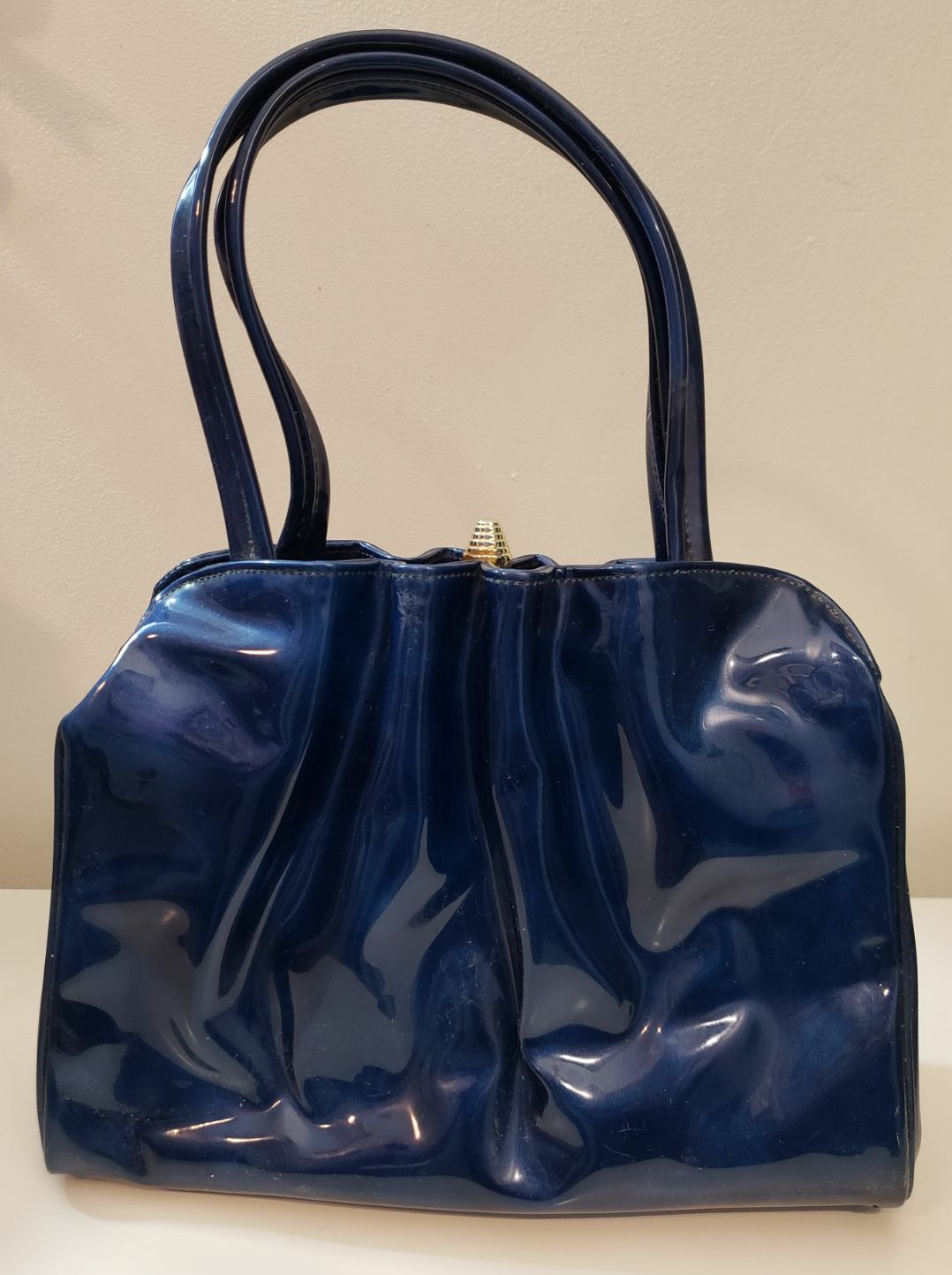 Vintage Faux Patent Leather Royal Blue Handbag