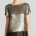 Alice + Olivia Sequin Top Silver Sarita Short Sleeve Blouse Silver Zip Back S