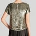 Alice + Olivia Sequin Top Silver Sarita Short Sleeve Blouse Silver Zip Back S