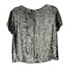 Alice + Olivia Sequin Top Silver Sarita Short Sleeve Blouse Silver Zip Back S