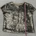 Alice + Olivia Sequin Top Silver Sarita Short Sleeve Blouse Silver Zip Back S