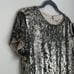 Alice + Olivia Sequin Top Silver Sarita Short Sleeve Blouse Silver Zip Back S