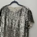 Alice + Olivia Sequin Top Silver Sarita Short Sleeve Blouse Silver Zip Back S
