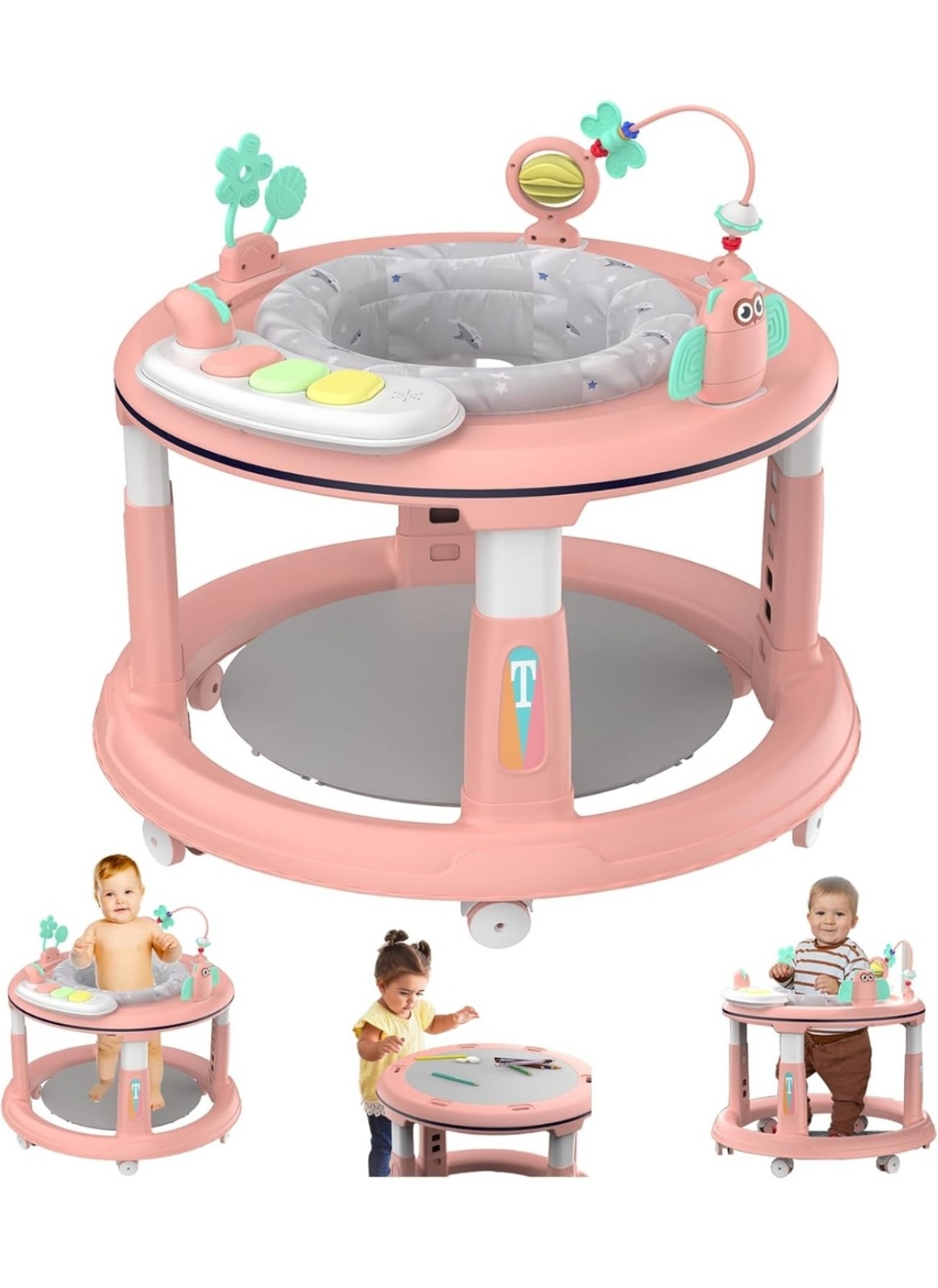 Baby Walker with 5 Adjustable Heights, Baby Walkers and Activity Center for Boys