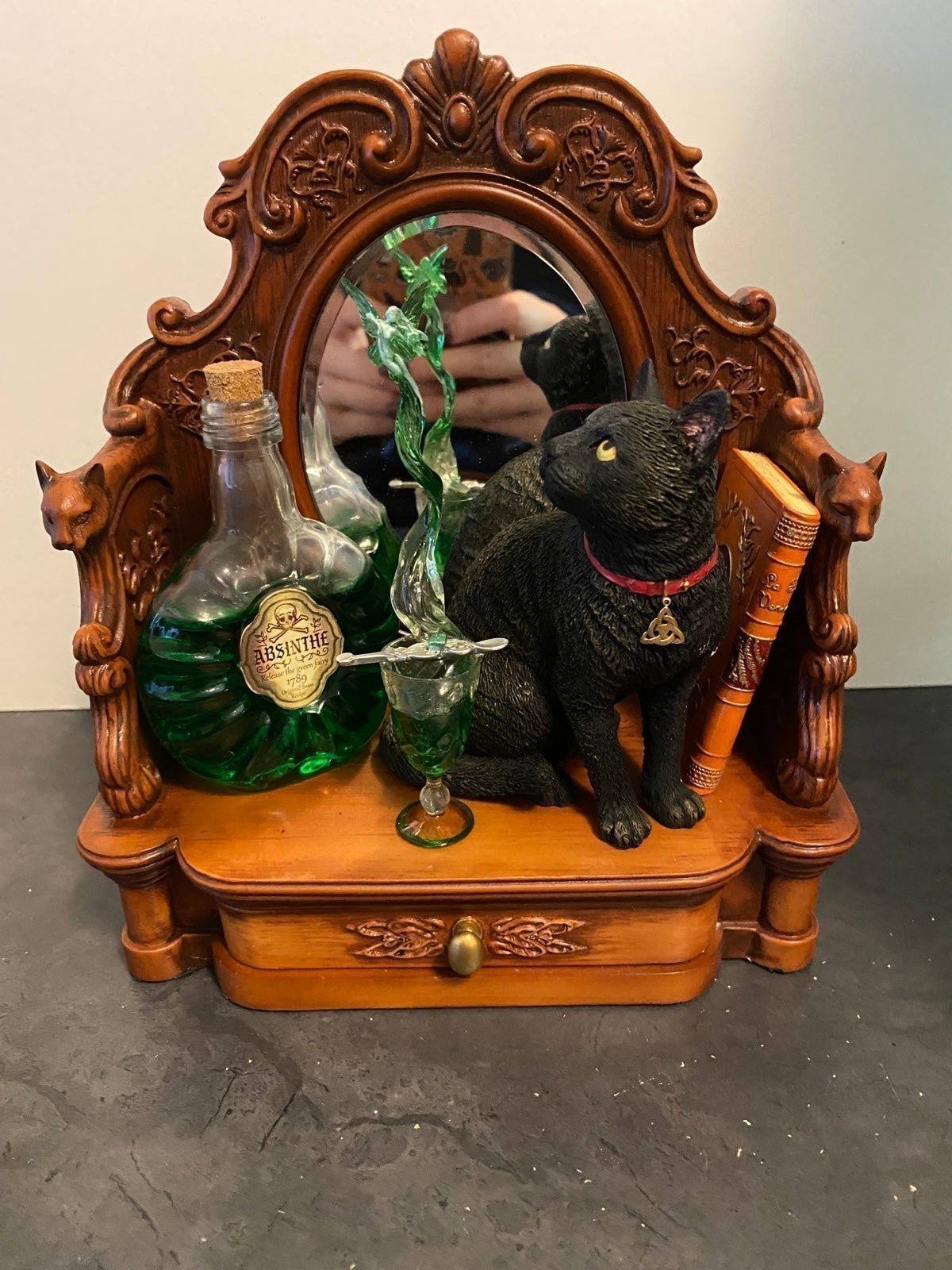 Lisa parker Absinthe black cat statue with draw