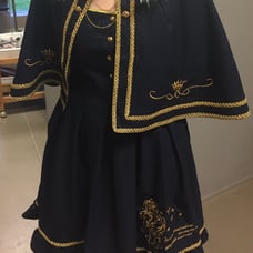 Navy blue and gold Lolita dress with cape