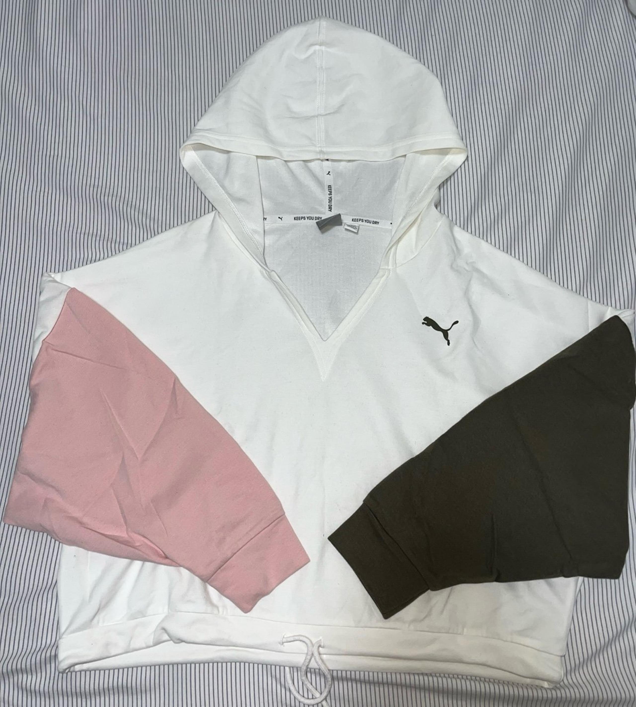 Puma Green and Pink Sleeve Cropped Hoodie