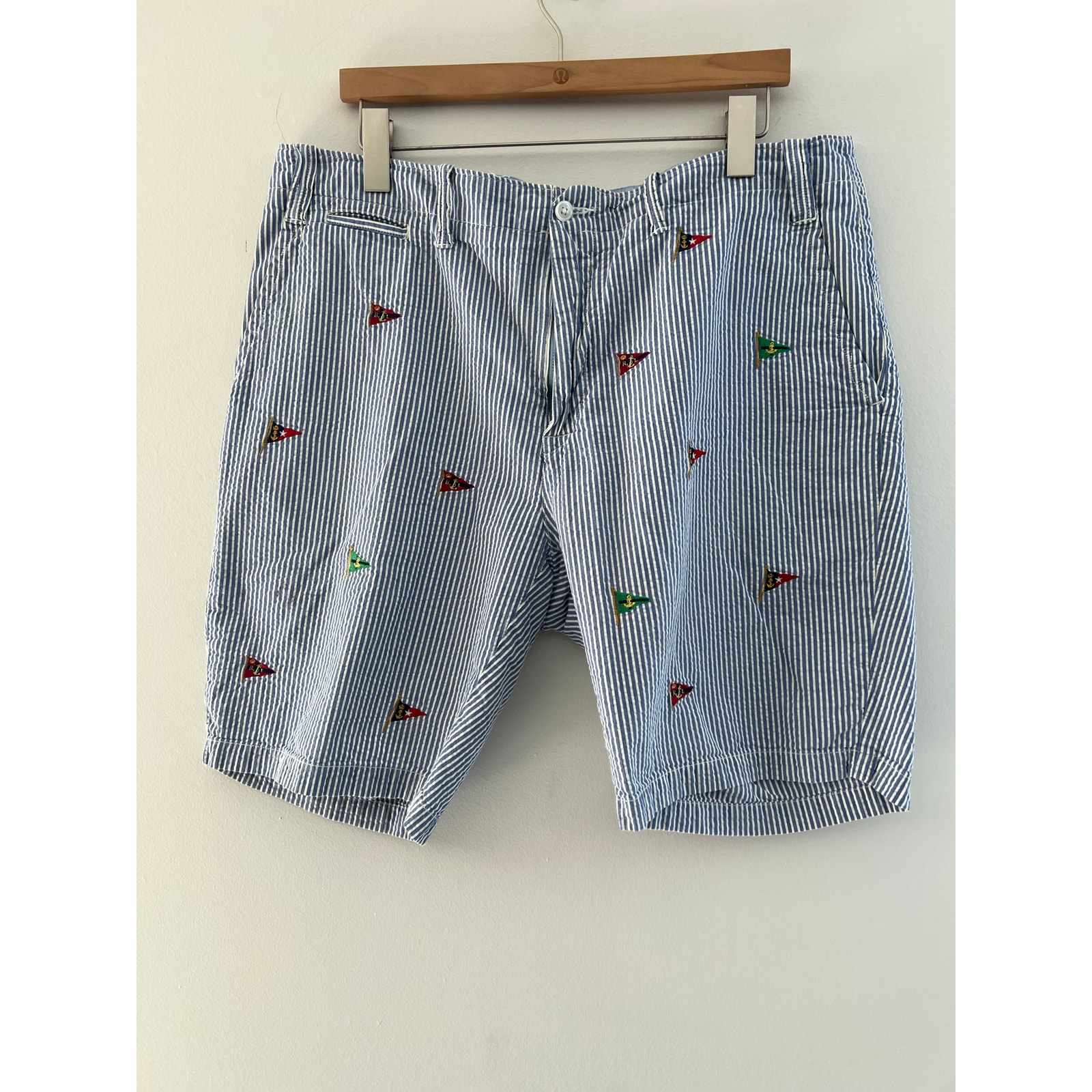 Vintage Polo Ralph Seersucker Sailor Nautical Flag Classic Fit Shorts Size 38 JJ