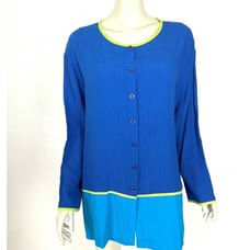 Diane Von Furstenberg Color Authority Blue Button Down Blouse Top Women 1X NWOT