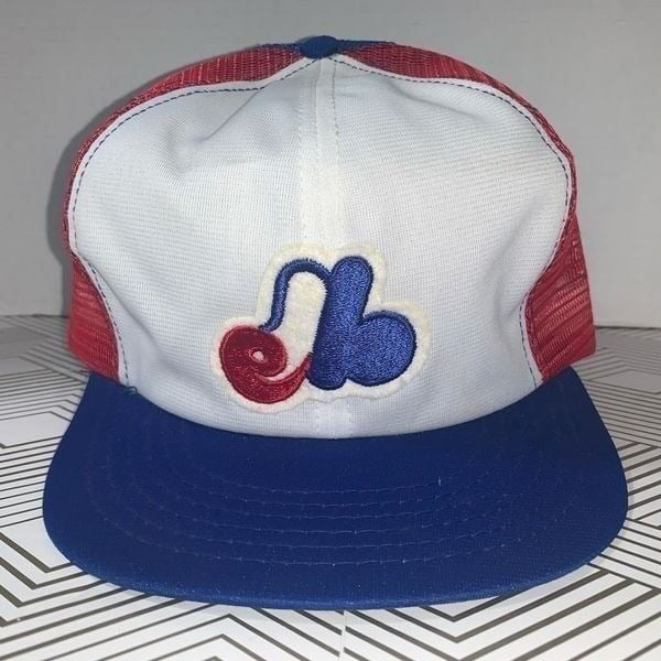 Vtg Montreal Expos Medium MLB Baseball Hat Cap Snapback Trucker Red White Blue