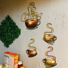 4 Pieces Metal Coffee Cup Wall Decor Bar Cafe Themed Art Decoration.