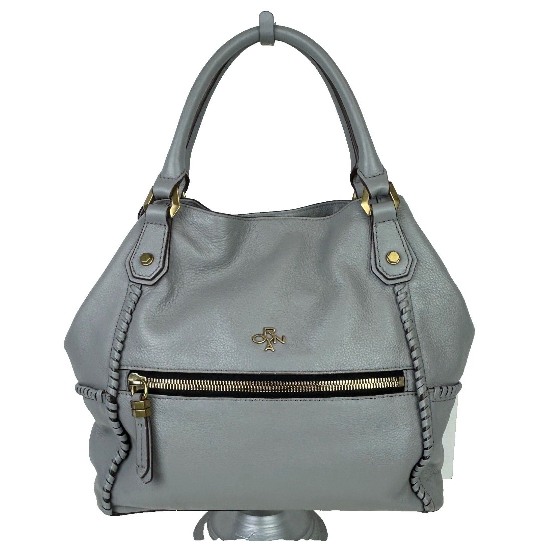 Oryany Drew Leather Satchel Shoulder Bag Grey Pebbled Leather Convertible Purse