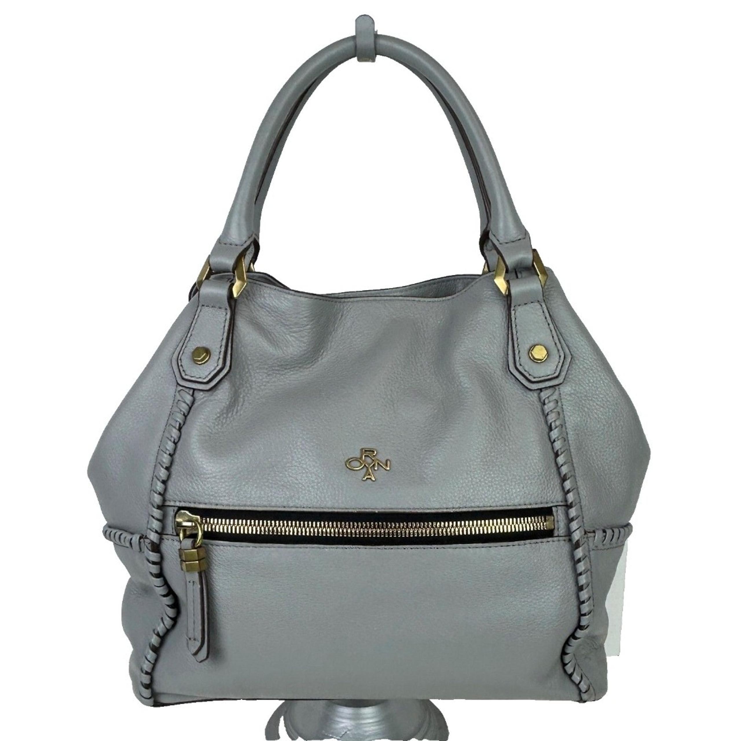 Oryany Drew Leather Satchel Shoulder Bag Grey Pebbled Leather Convertible Purse