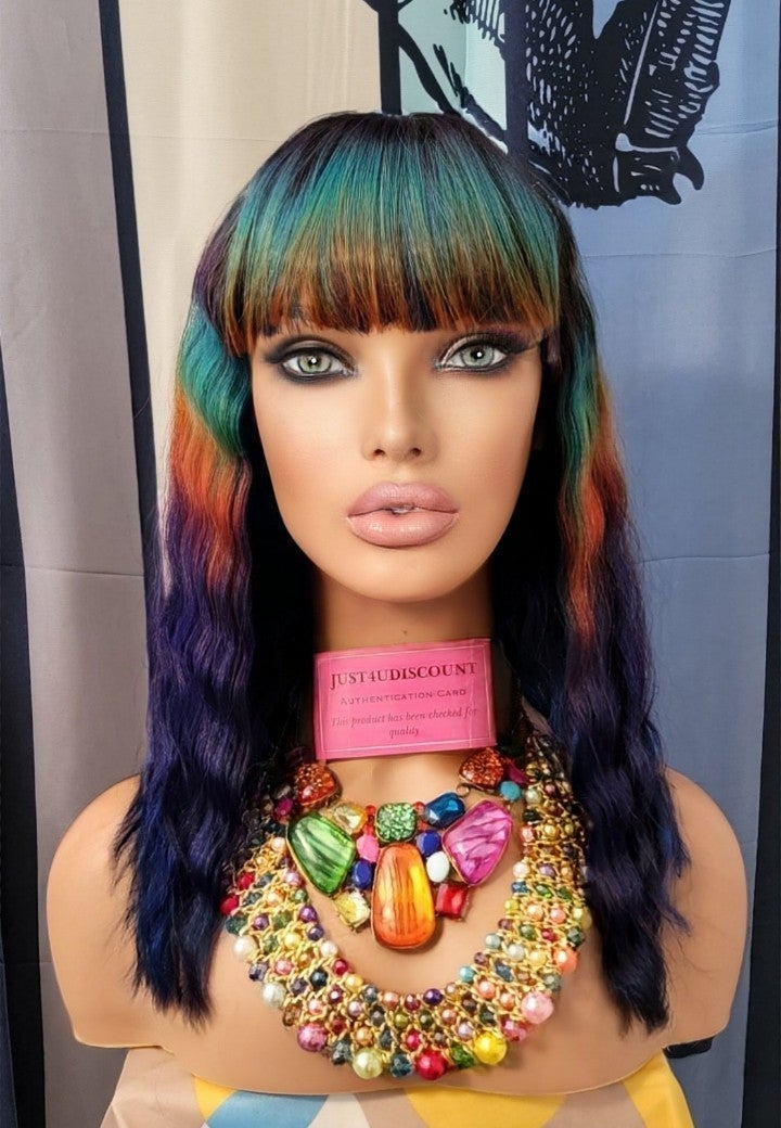 Wavy dream Purple peacock 3dcolor Chinese bang wig
