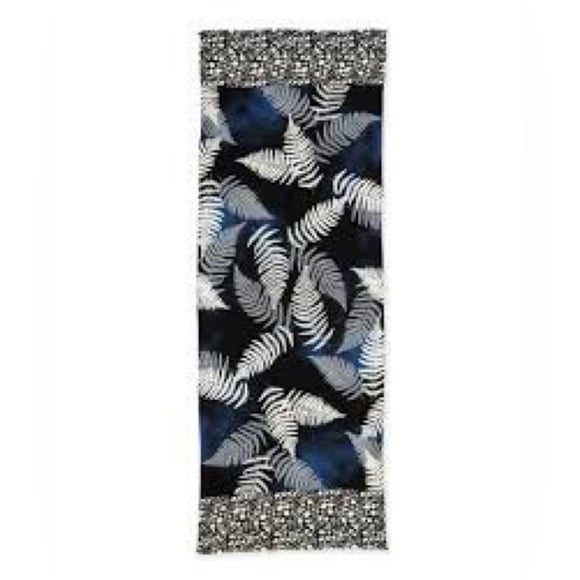 NWT Neiman Marcus Navy Blue White Cashmere Foliage Print Scarf