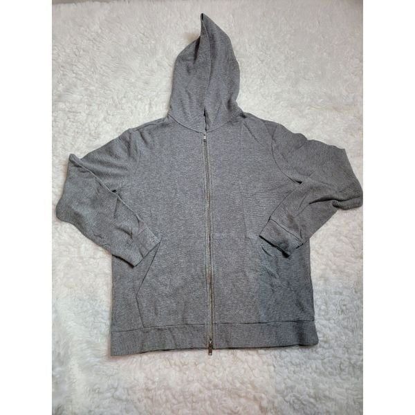 Theory Myhlo Hoodie Mens Size XL Waffle-Knit Gray Cotton-Blend 2 Way Zip-Up