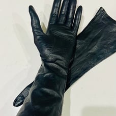 Vintage Parisian Women’s 1940’s Elbow Length Gloves Size 6 Black Kidskin France