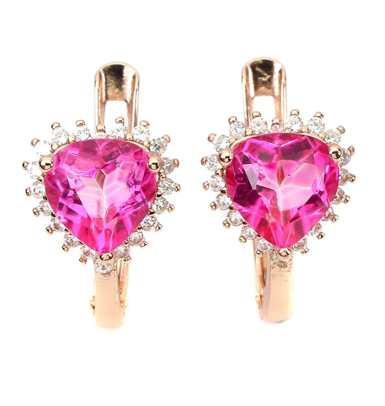 Irradiated Natural Heart Pink Topaz 7mm White Topaz 925 Sterling Silver Earrings