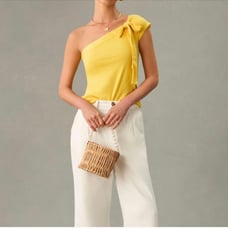 Anthropologie Maeve Yellow One Shoulder Bow Shirt