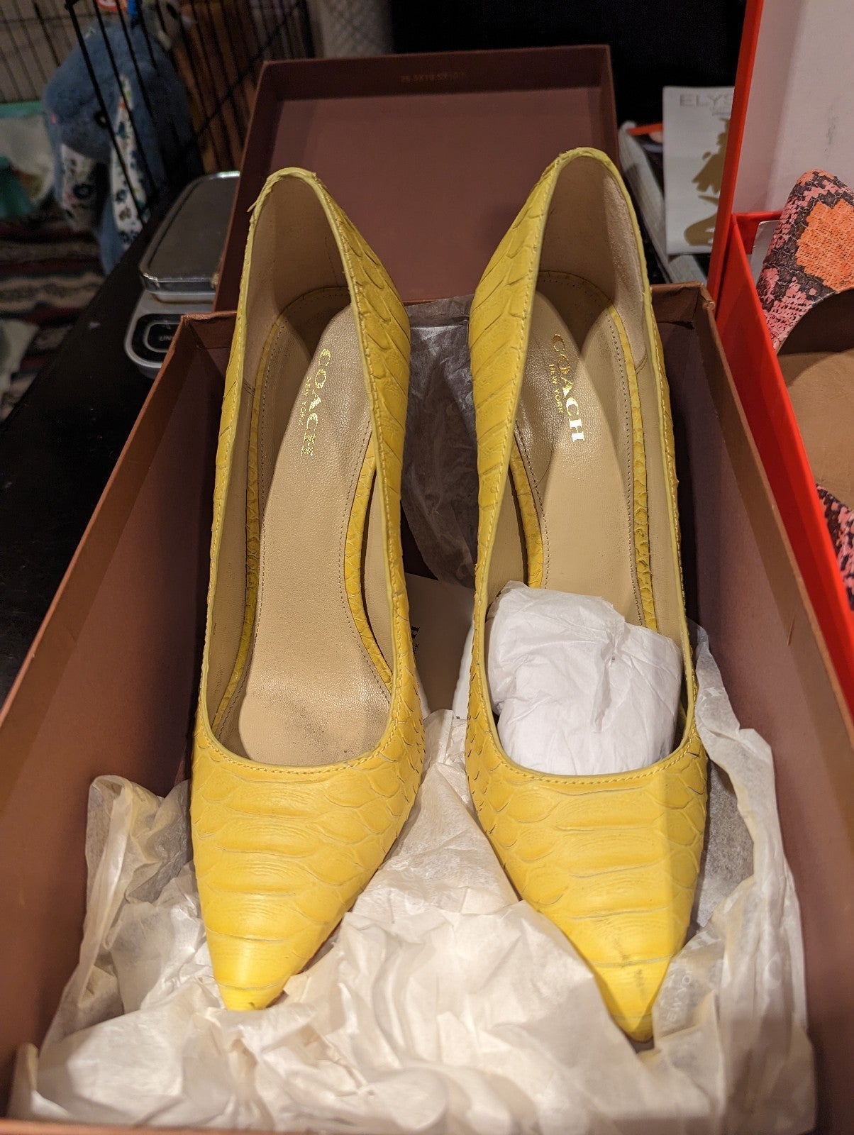 COACH Harlee offers Heels - Yellow Snake Embossed Leather