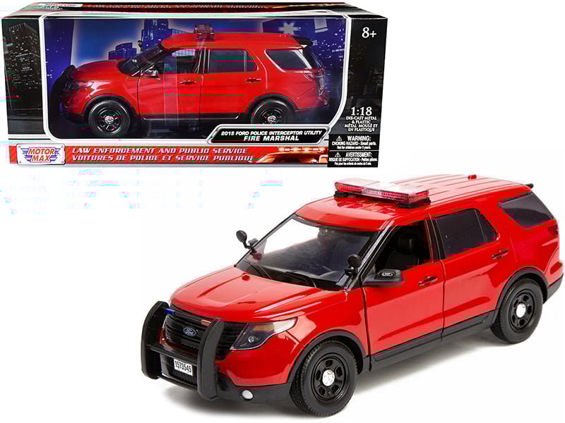2015 Ford Police Interceptor Utility Fire Marshal Plain Red 1/18 Diecast Model