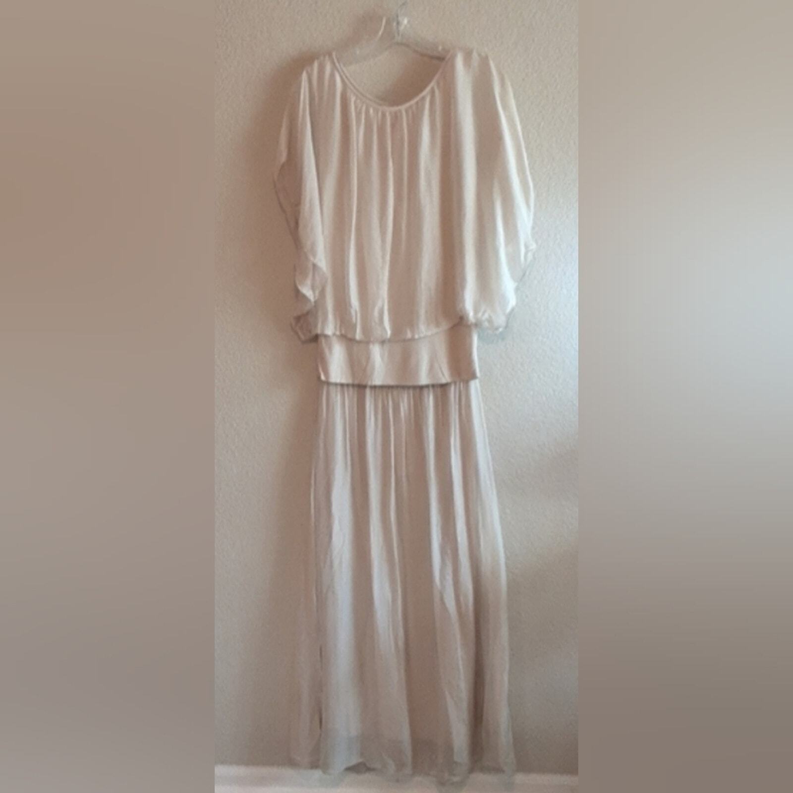 Guisy Made in Italy NEW Lined Sheer Silk Blend Tan Creme Skirt L & Top M Set
