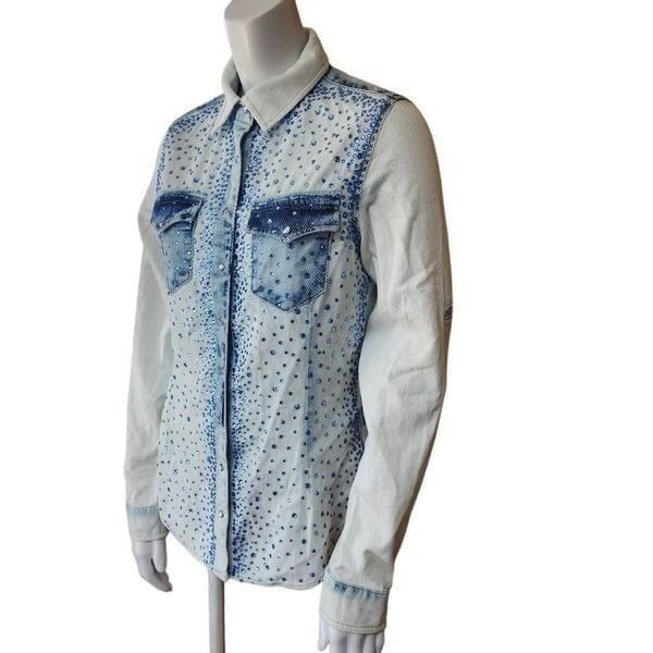 Dishe White & Blue Bedazzled Button Down Shirt (M)