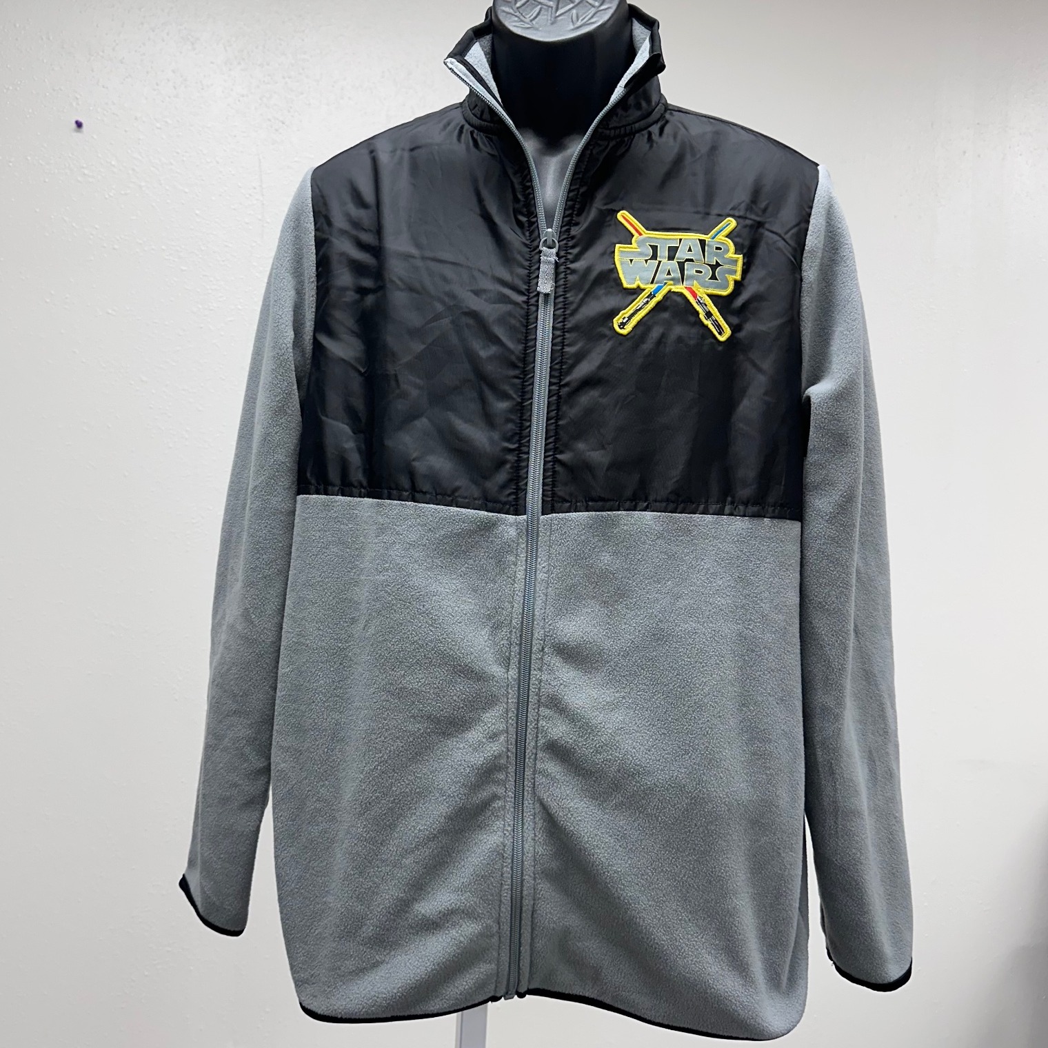 Disney Star Wars Fleece Jacket Full Zip Pullover Gray Black S