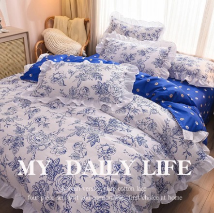 Korean Version Cotton Lace Bedding Set 4 Piece Soft Princess Wind Duvet Cover