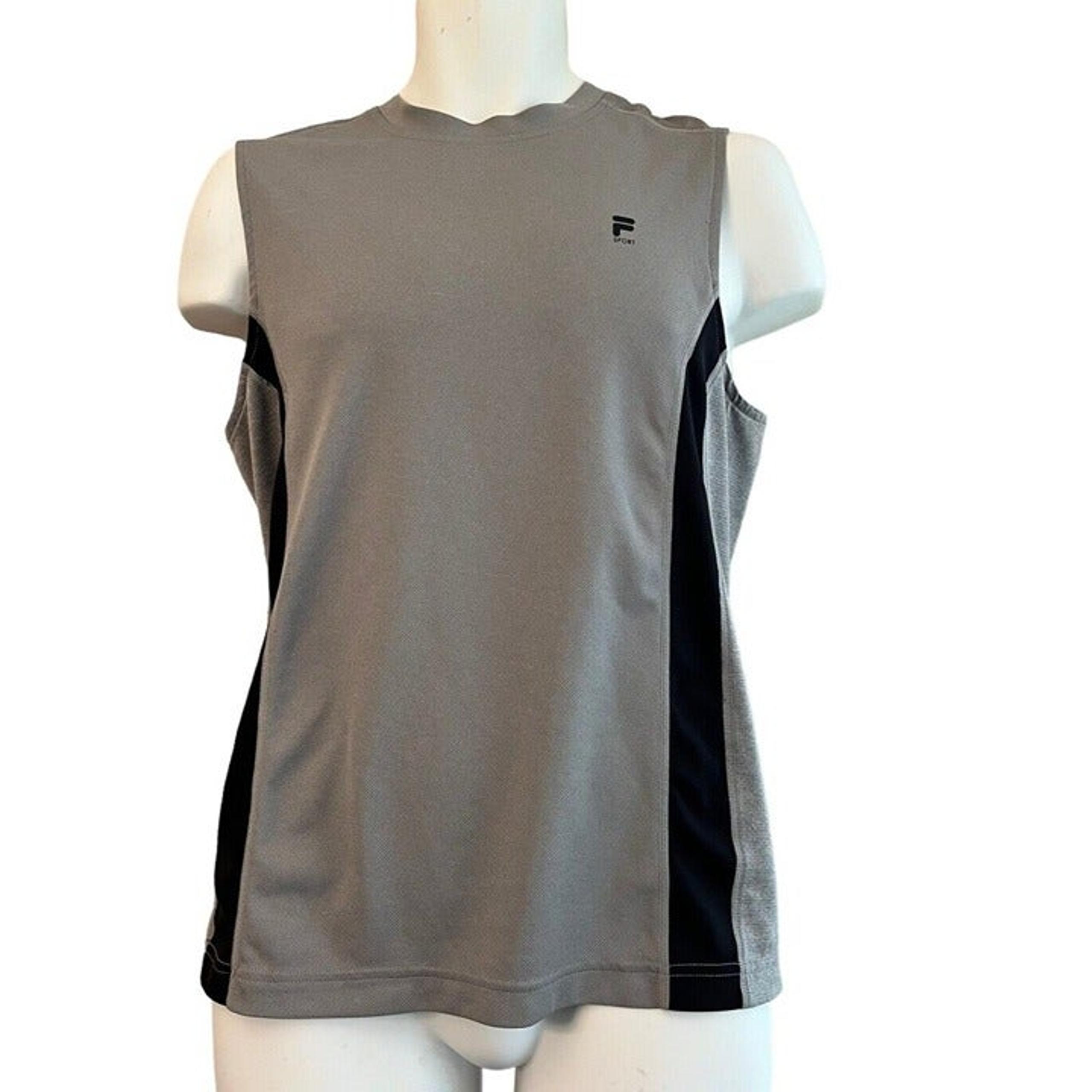 Fila Sports Shirt Men's Small Gray Tank Top Black Stripes on Sides