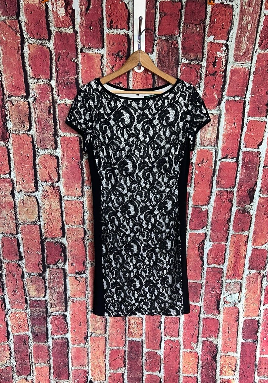 Lauren Ralph Lauren Womens 10 Boat Neck Lace Sheath Dress