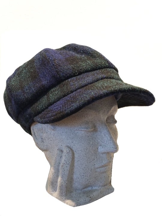 Genuine Harris Tweed® Cap ZH051 Women's Baker Boy Cap BLACKWATCH TARTAN sz OSFM