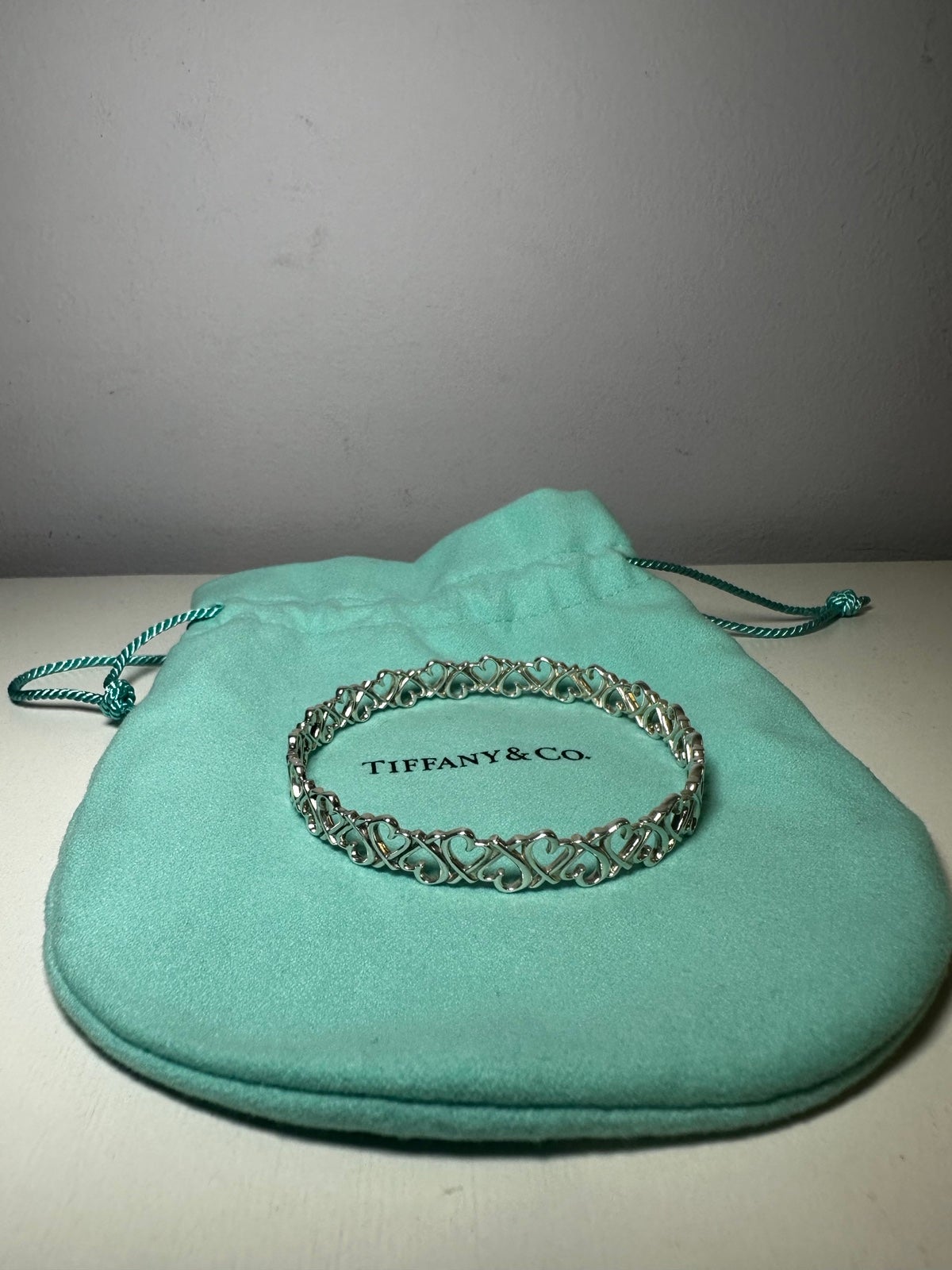Tiffany & Co. Paloma Picasso Loving Heart Bangle Bracelet Sterling Silver