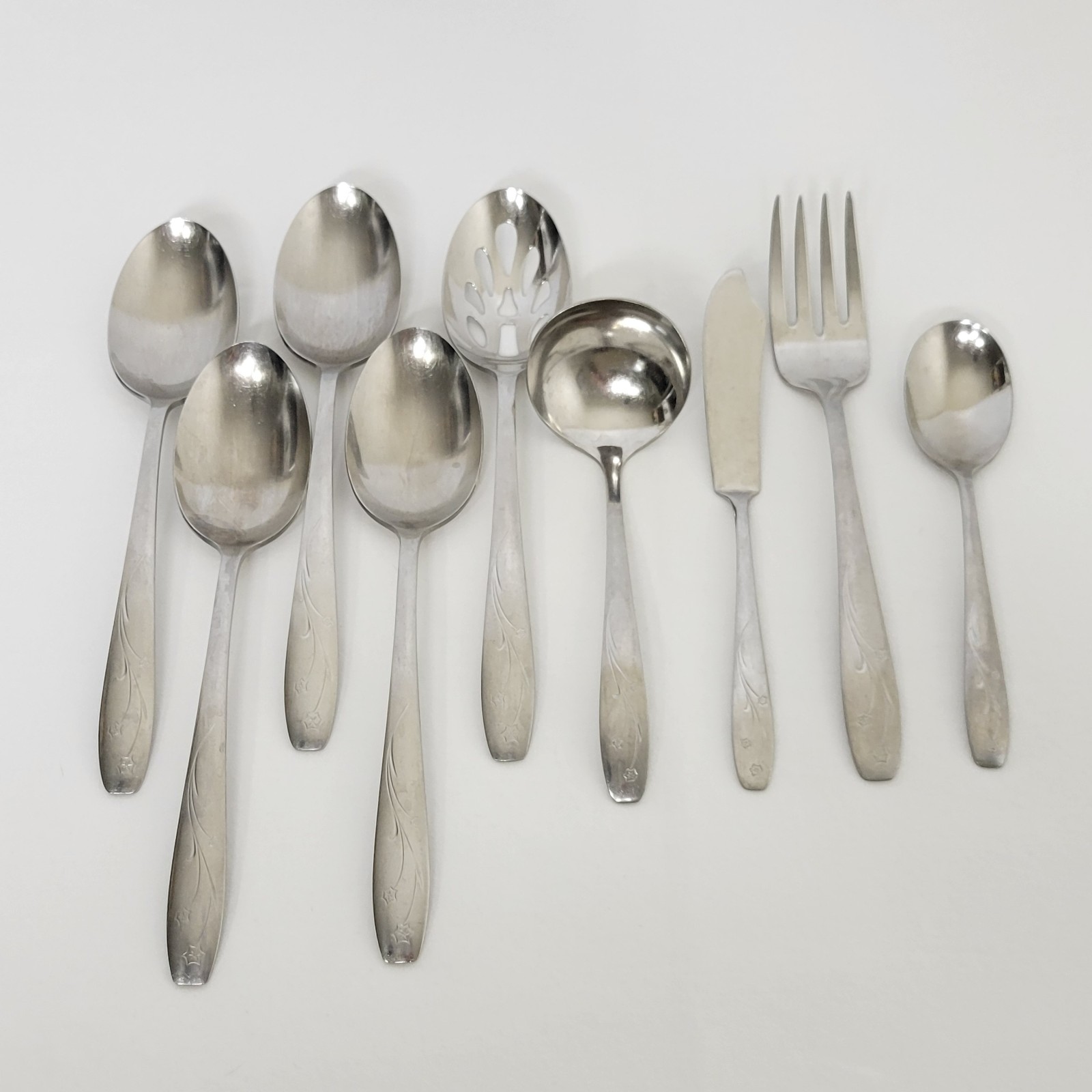 Vintage 9 Piece Wallace Silver Starglow Stainless Hostess Serving Set Flatware