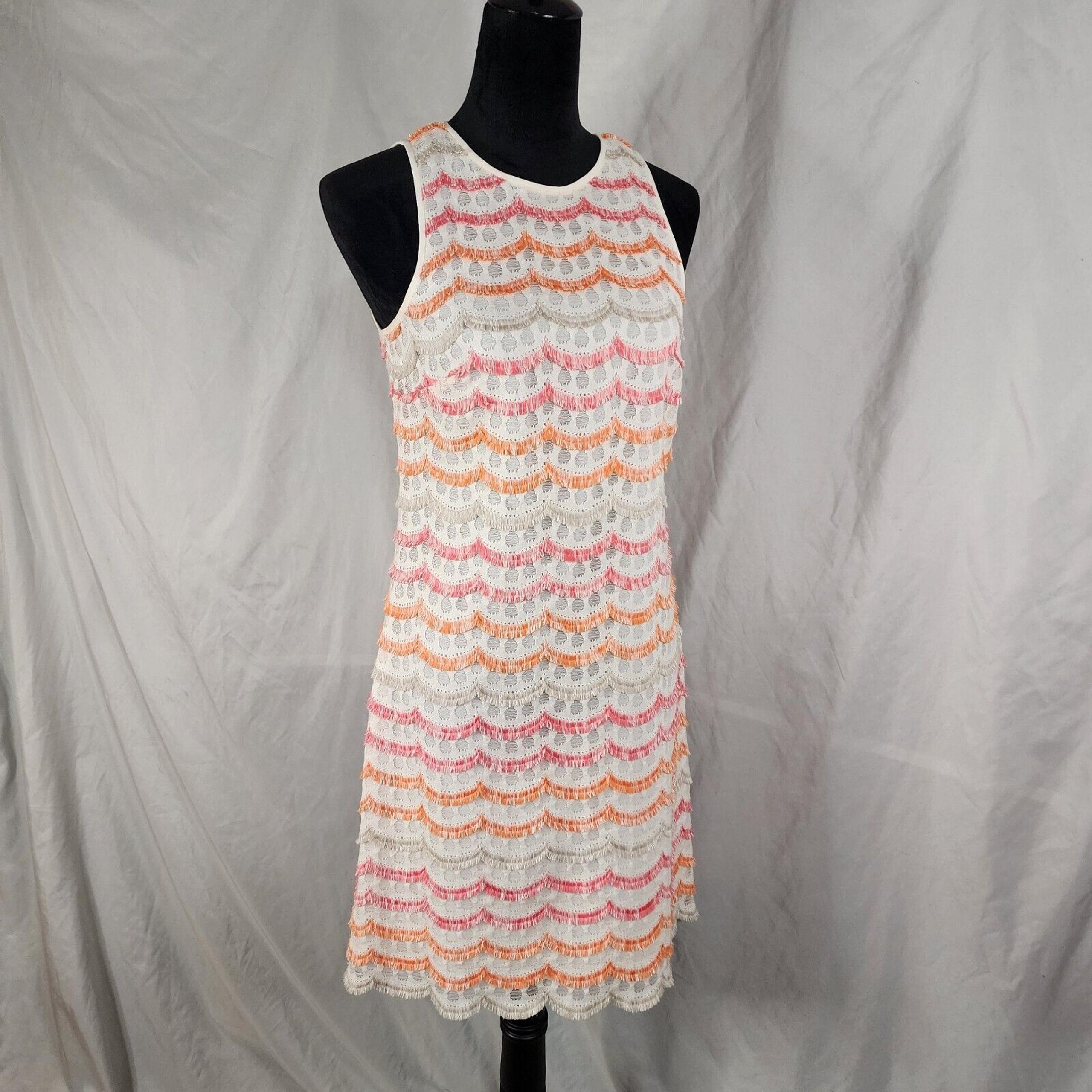 PHOEBE COUTURE Size 4 Cotton Blend Multicolor Fringe Keyhole Back A-line Dress