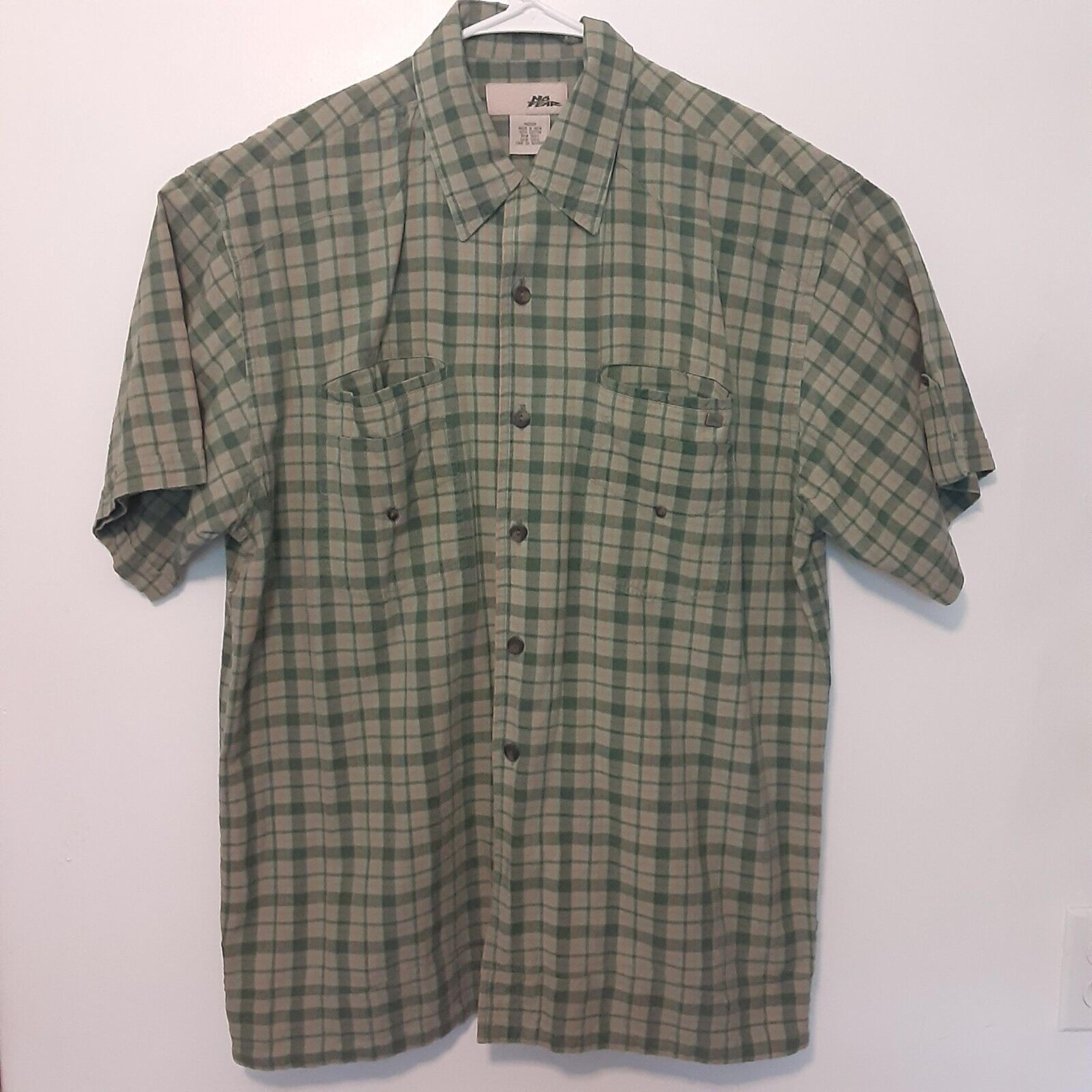 No Fear Adult Mens M Green Plaid Short Sleeve Button Up Shirt