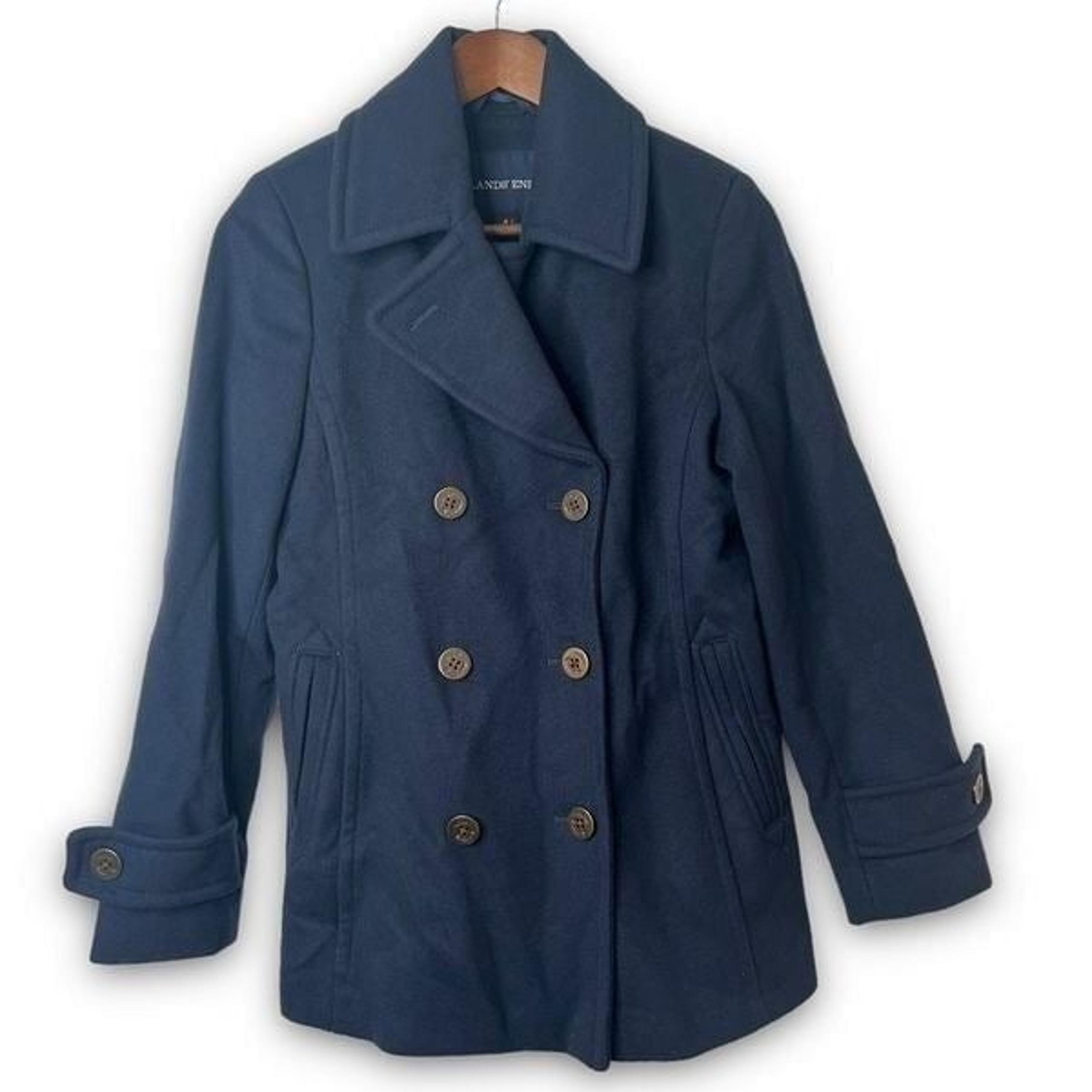 Lands' End Women's Navy Wool Cashmere Blend Double Breasted Peacoat Size 4